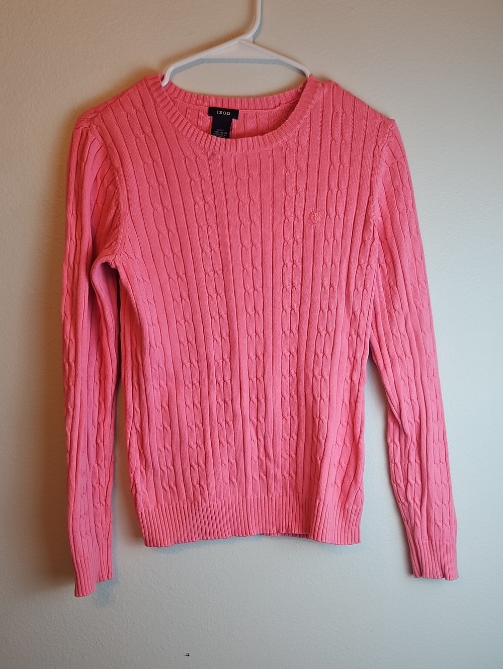 Izod Pink Cable-Knit Crewneck Sweater